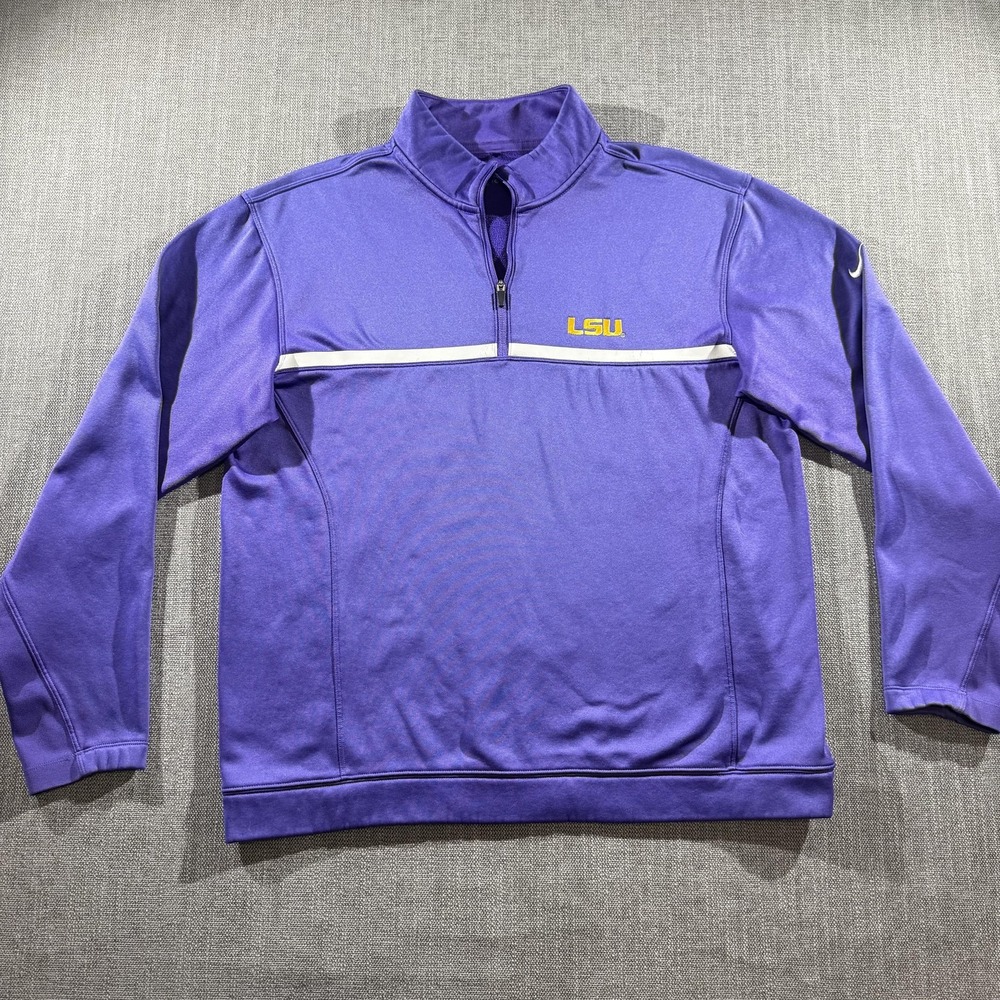LSU Tigers Pullover Mens Medium Purple NCAA Football Quarter Zip Nike Therma Fit
